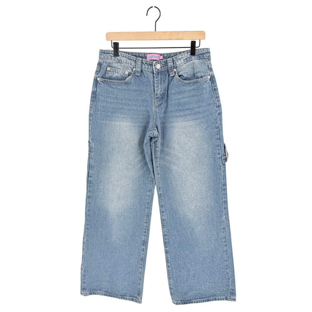 Edikted Carpenter Jeans Blue Medium Wide Leg High Rise Denim Y2K Streetwear